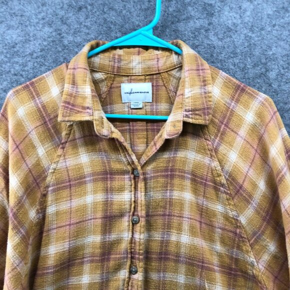 American Eagle Oversized Flannel Shirt Womens S Mustard Yellow Plaid Button Down - Picture 3 of 9